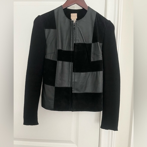 Massini Women suede/leather/ wool patchwork Full Zip Blazer Jacket Sz. S black - Picture 1 of 9